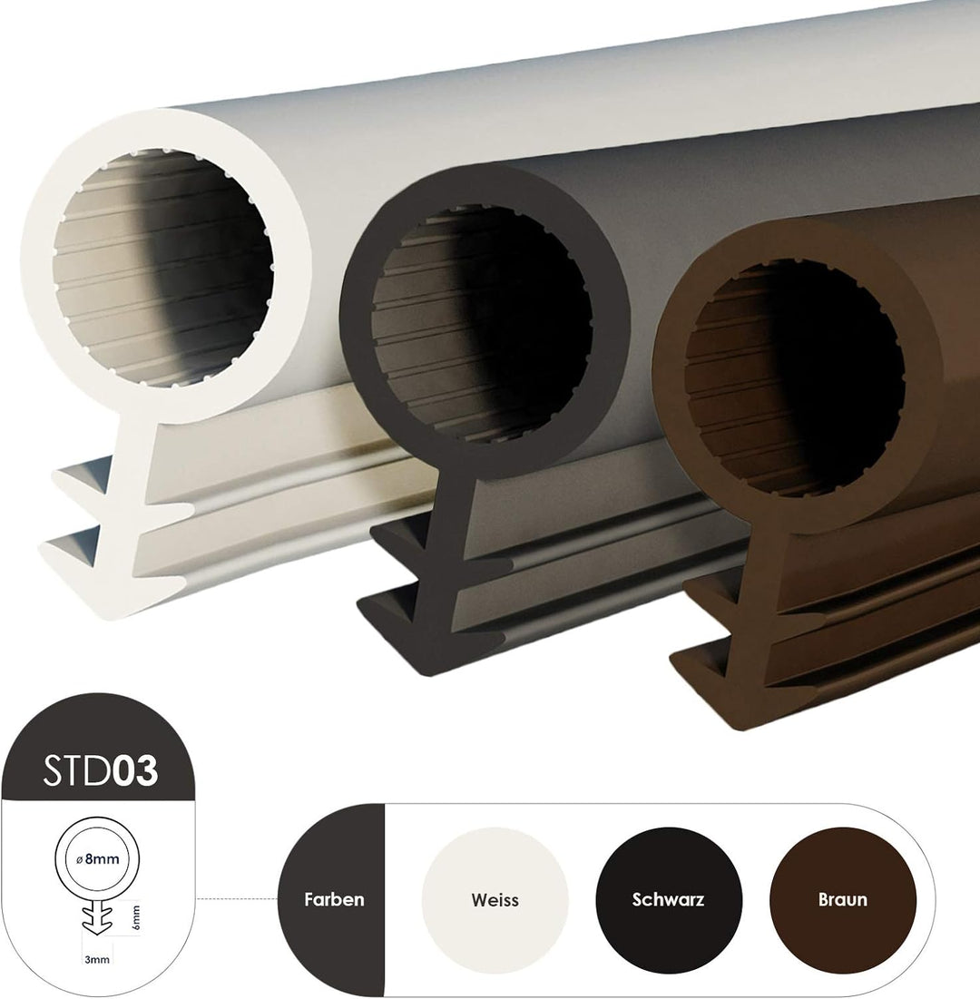DQ-PP SCHLAUCHDICHTUNG | schwarz | 10 Meter | TPE Gummi | STD-03 | Schlauchdurchmesser: 8mm Nutbreit