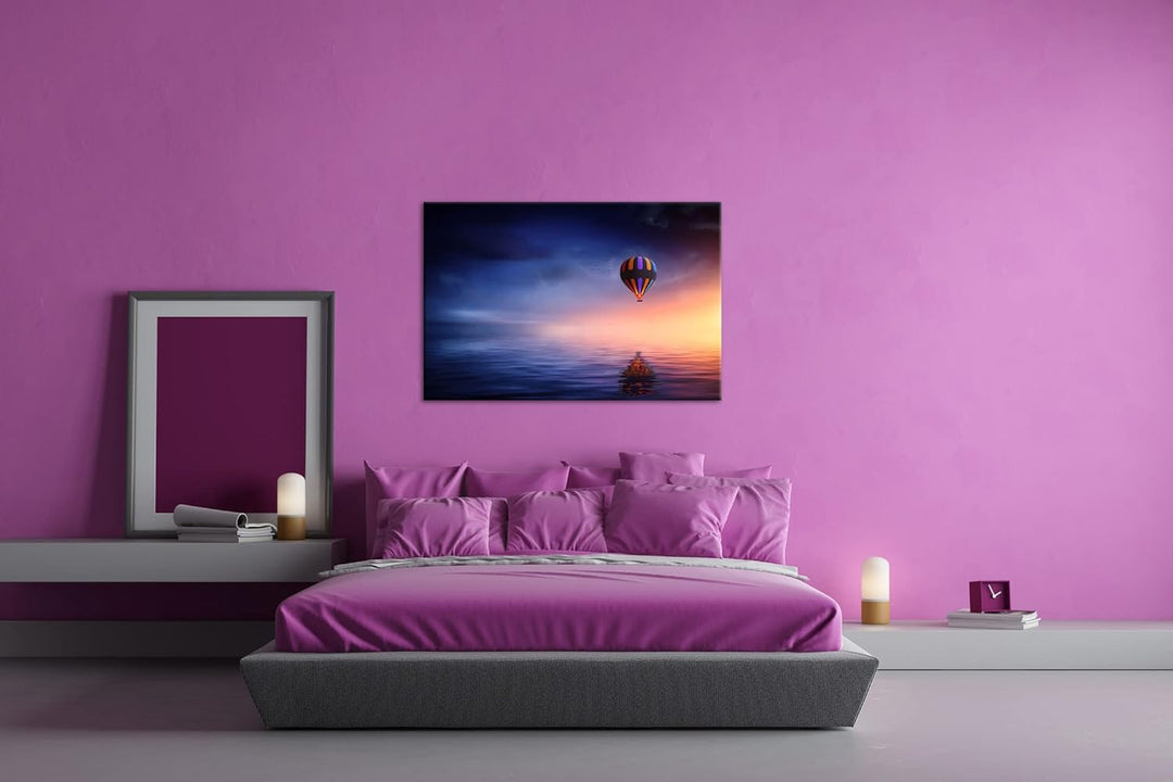 deyoli schwebender Heissluftballon Format: 80x60 als Leinwandbild, Motiv fertig gerahmt auf Echtholz