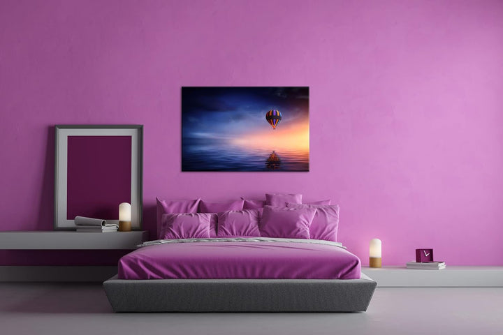 deyoli schwebender Heissluftballon Format: 80x60 als Leinwandbild, Motiv fertig gerahmt auf Echtholz