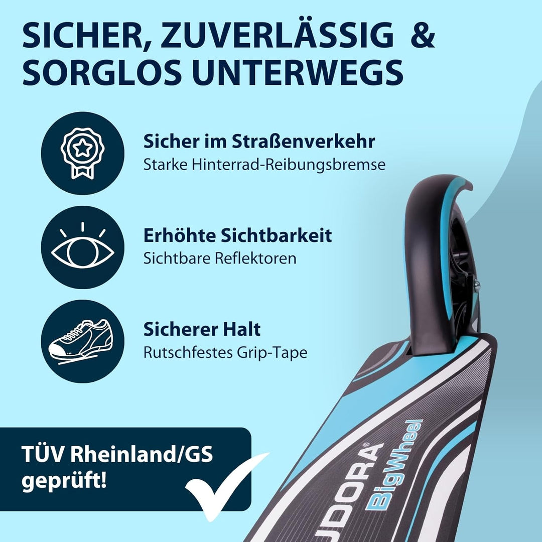 HUDORA BigWheel 205 Scooter - Stabiler Aluminium-Roller - Höhenjustierbarer & zusammenklappbarer Cit