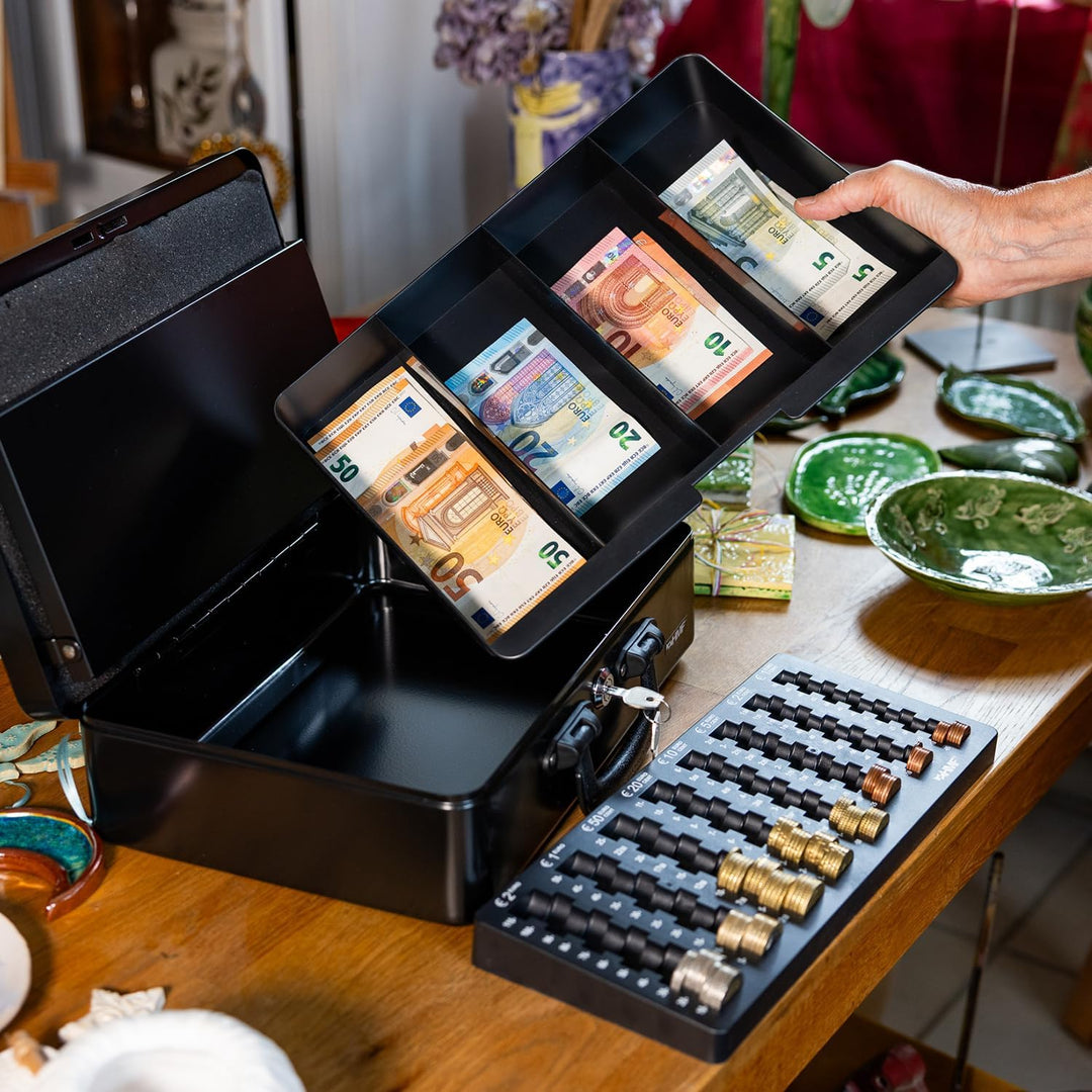 HMF 22037-02 Geldkassette Geldzählkassette 2 Tragegriffe, 36 x 25 x 11 cm, schwarz, Schwarz