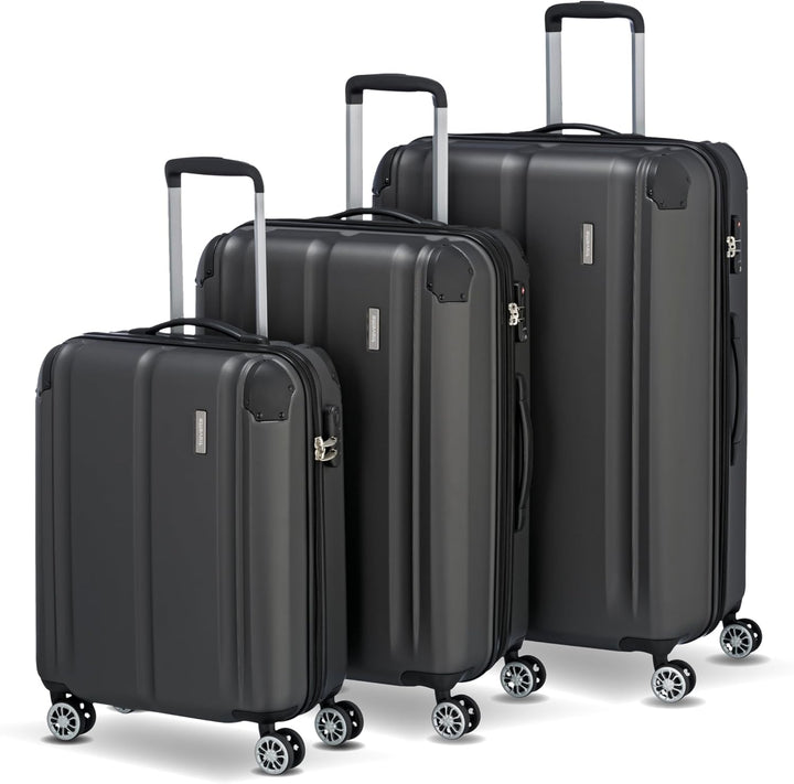 Travelite 4-Rad Koffer Set Grössen L/M/S mit TSA Schloss + Dehnfalte (ausser Grösse S), Gepäck Serie