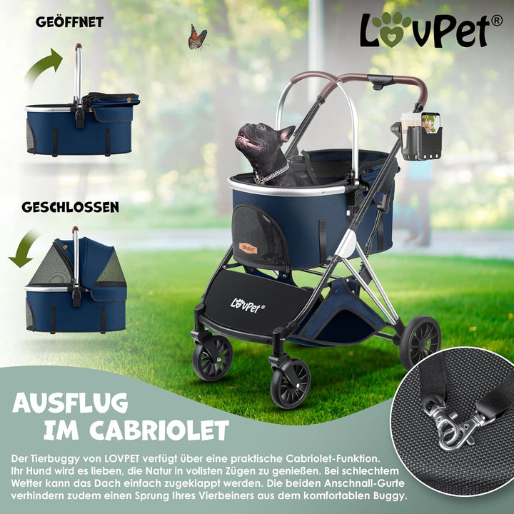 LOVPETยฎ Hundewagen 3in1 Hundebuggy Hundebox Transporttasche 360ยฐ Grosse Rรคder Faltbar klappbar Haust