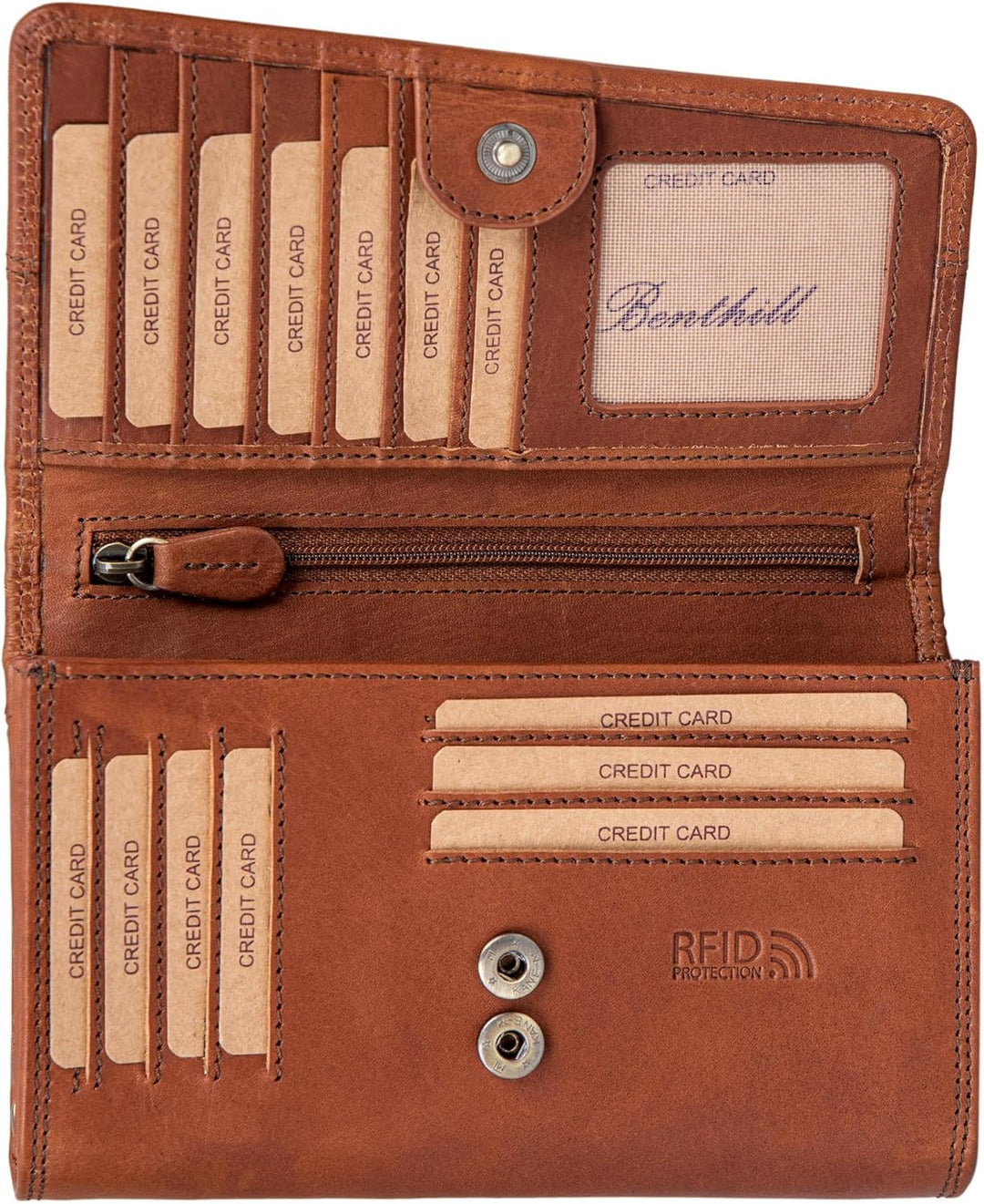 Benthill Geldbörse Damen Gross Echt Leder - RFID Portemonnaie Gross aus echtem Rindsleder - XXL Geld