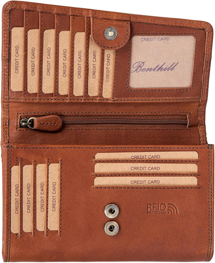 Benthill Geldbörse Damen Gross Echt Leder - RFID Portemonnaie Gross aus echtem Rindsleder - XXL Geld