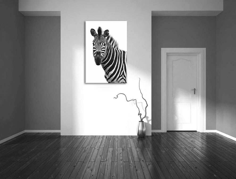 Pixxprint Zebra im Portrait auf Leinwand, XXL riesige Bilder fertig gerahmt mit Keilrahmen, Kunstdru