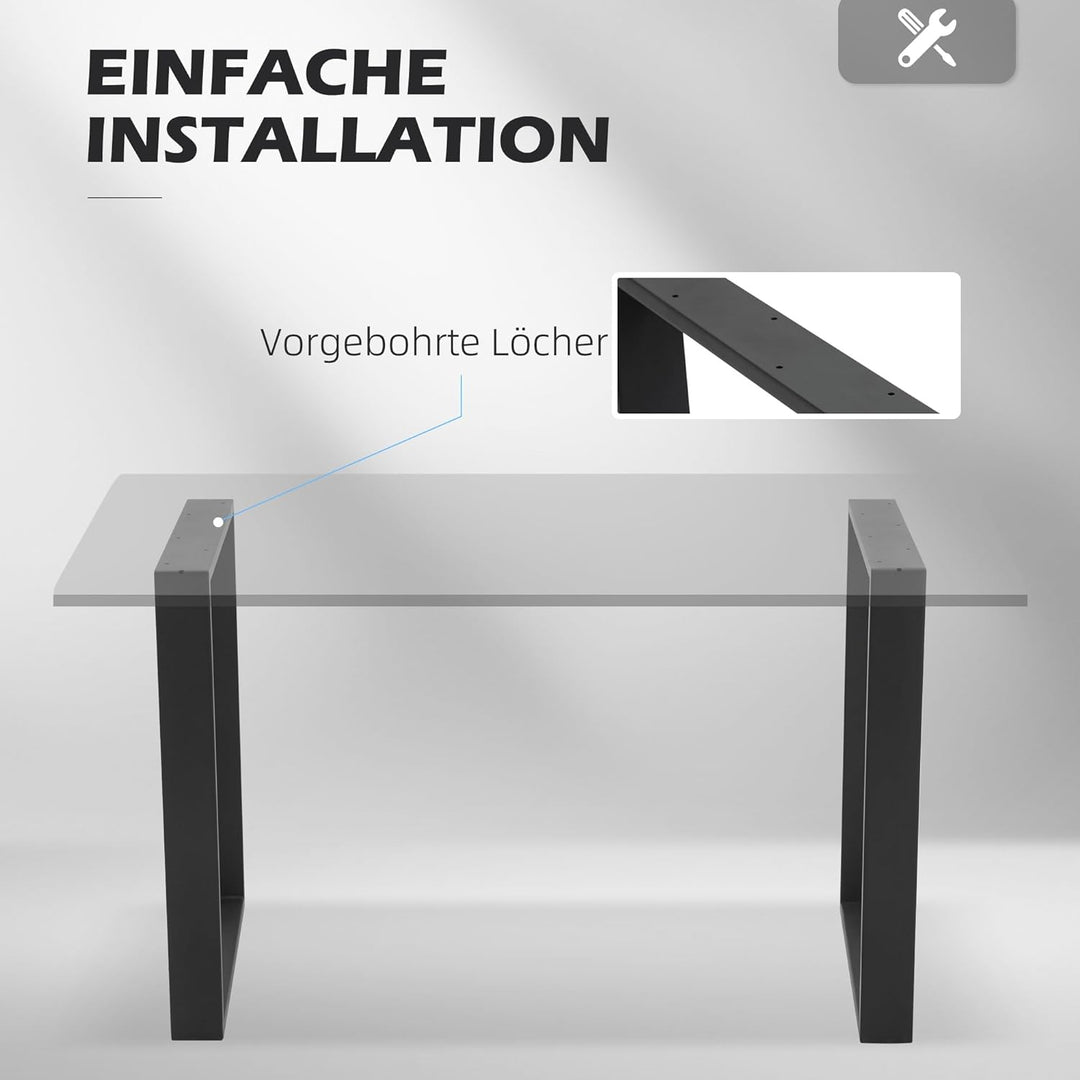 HOMCOM Tischbeine, 2er-Set Tischkufen, Möbelfüsse aus Vierkantprofilen, 60 x 72 cm Tischgestell für