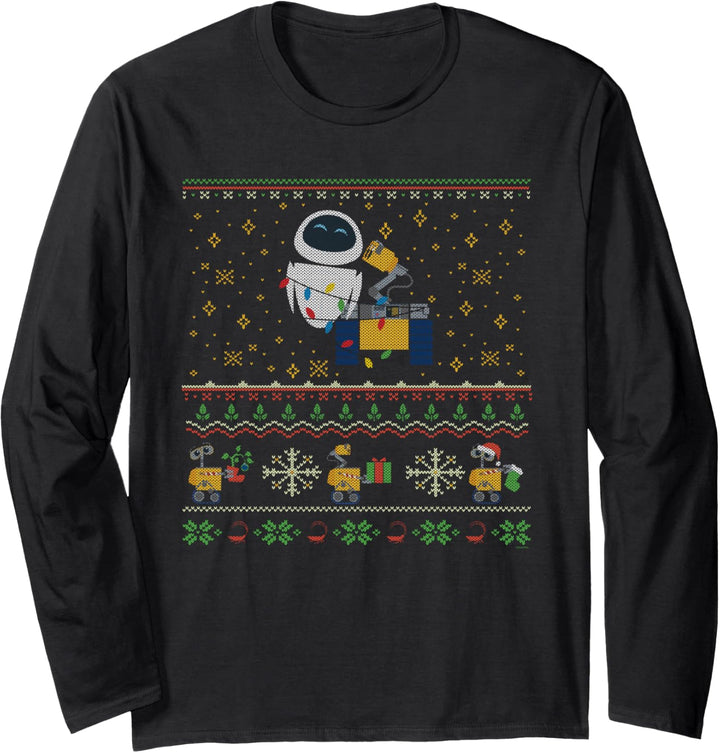 Disney PIXAR Wall-E & Eve Ugly Christmas Sweater Holiday Langarmshirt
