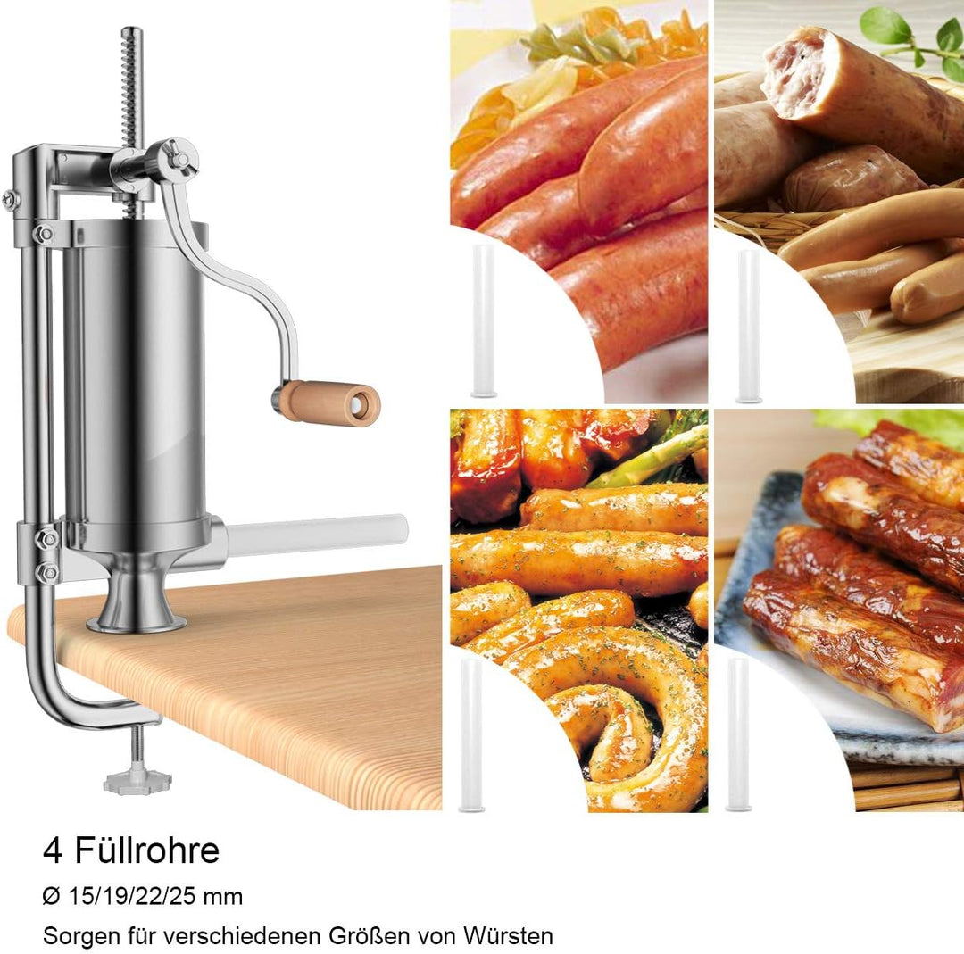 COSTWAY 3L Wurstfüller manuell, Wurstmaschine aus Edelstahl, Wurstfüllmaschine silber, Wurstpresse m
