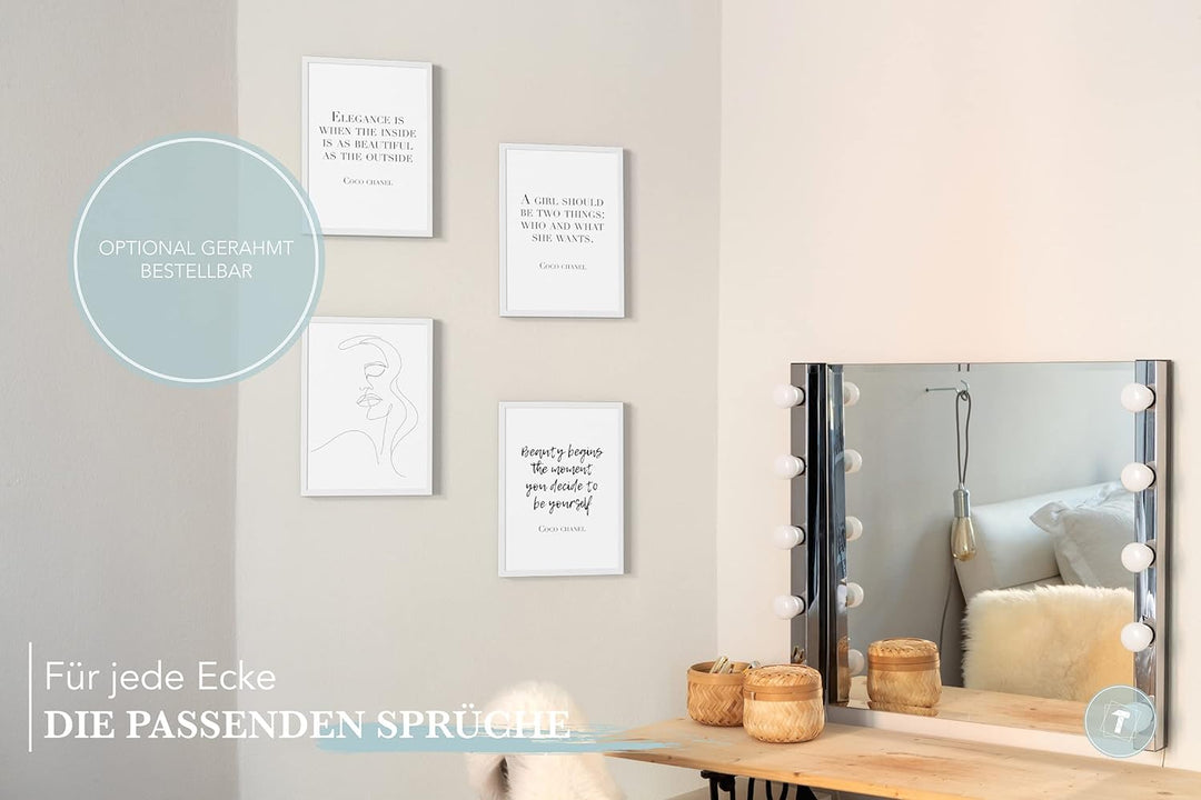 Papierschmiede® Premium Spruchposter Set 4er 50x70 cm (B2), Motiv: Coco Elegance, Fashion Quote, Pos