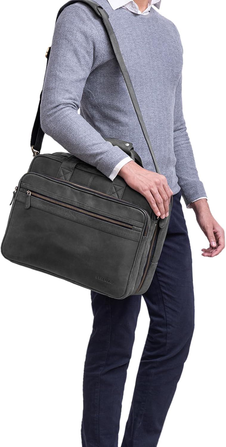 STILORD 'Leopold' XL Echtleder Aktentasche - der verbesserte Geheimtipp für Lehrerzimmer & Büro - Bu