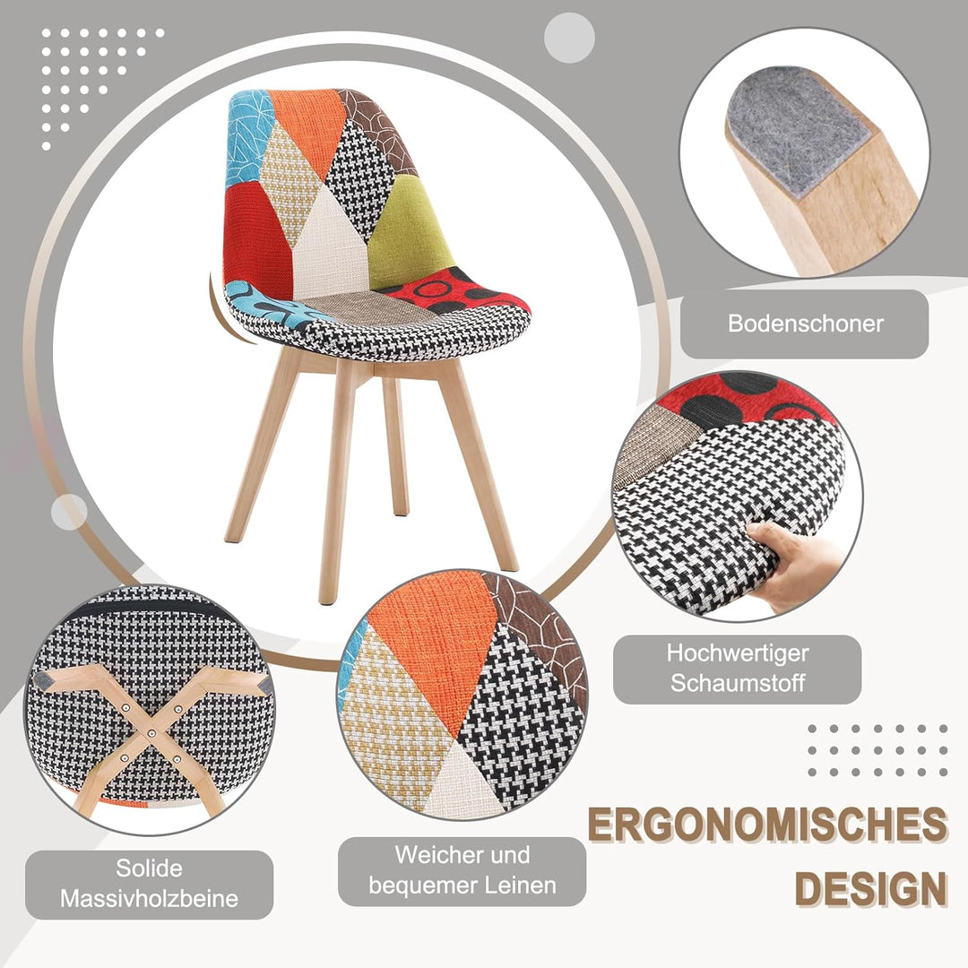WOLTU 1 x Esszimmerstuhl 1 Stück Esszimmerstuhl Design Stuhl Küchenstuhl Holz Leinen Mehrfarbig BH29