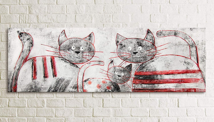 YS-Art XXL Abstrakt Acryl Gemälde auf Leinwand lustige Katzen handgemalt Wandbilder Wohnzimmer Kinde