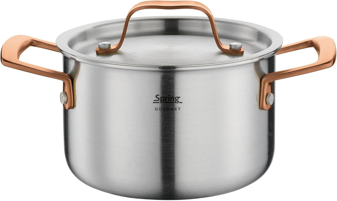 Spring Kochtopf GOURMET, mehrschichtiger Topf mit Deckel aus Edelstahl, backofengeeignet, mit Innens