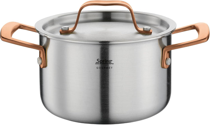 Spring Kochtopf GOURMET, mehrschichtiger Topf mit Deckel aus Edelstahl, backofengeeignet, mit Innens