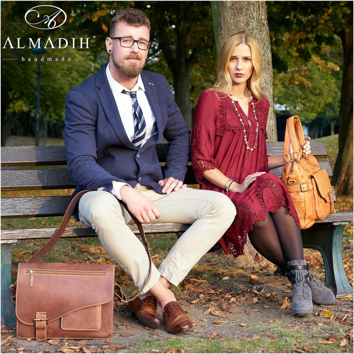 ALMADIH ® Aktentasche JOEY Premium Rindsleder mit gepolstertem Laptopfach Leder Herren Tasche viele