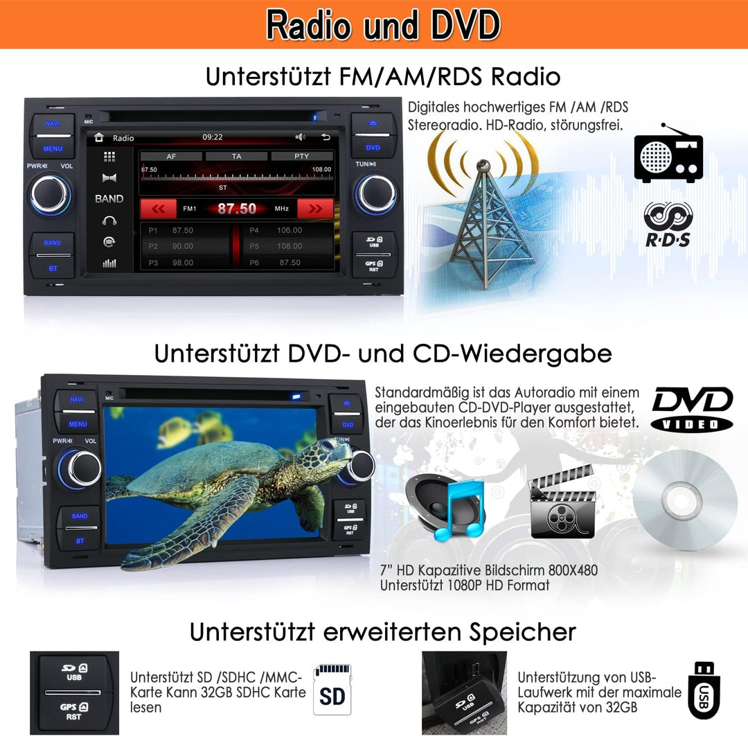 iFrego 7" HD Autoradio DVD Player GPS Navigation RDS SD Bluetooth Touchscreen mit sat NAV GPS Naviga