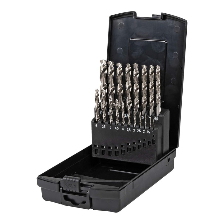 STIER Spiralbohrer Set HSS-G, 19-teilig, Metallbohrer Satz, Stahlbohrer Satz, alle gängigen Grössen,