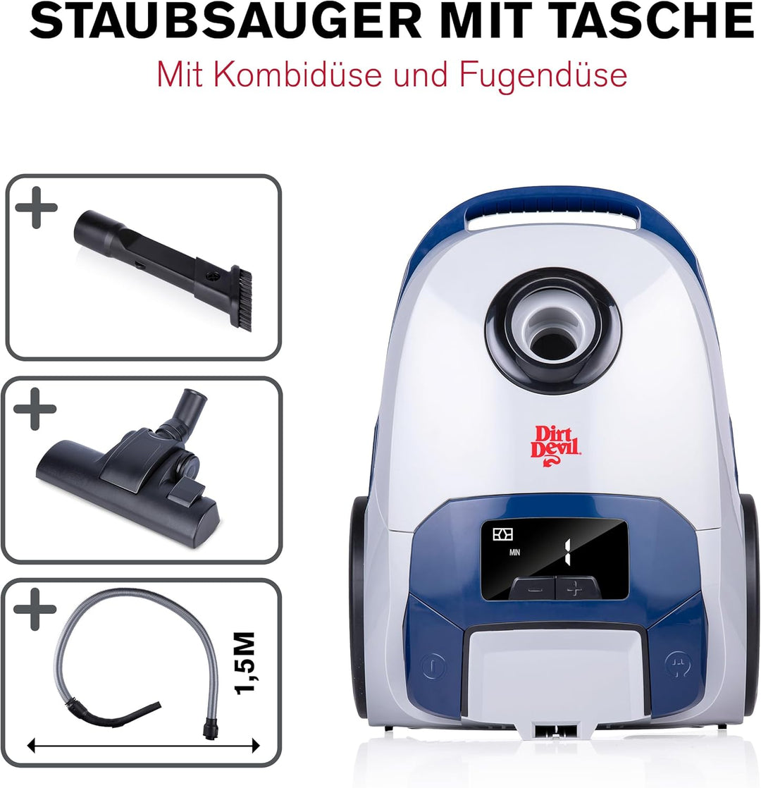 Dirt Devil Staubsauger mit Beutel DD2002 - Bodenstaubsauger - Staubsaugerbeutel 2.5L - 800W - mit Ko