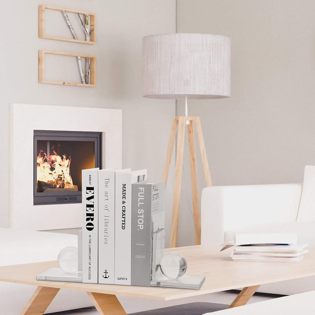 MerryNine innovative, kristallklare Buchstützen mit Kristallkugel, 1 Paar, L-Form, rutschfeste für s