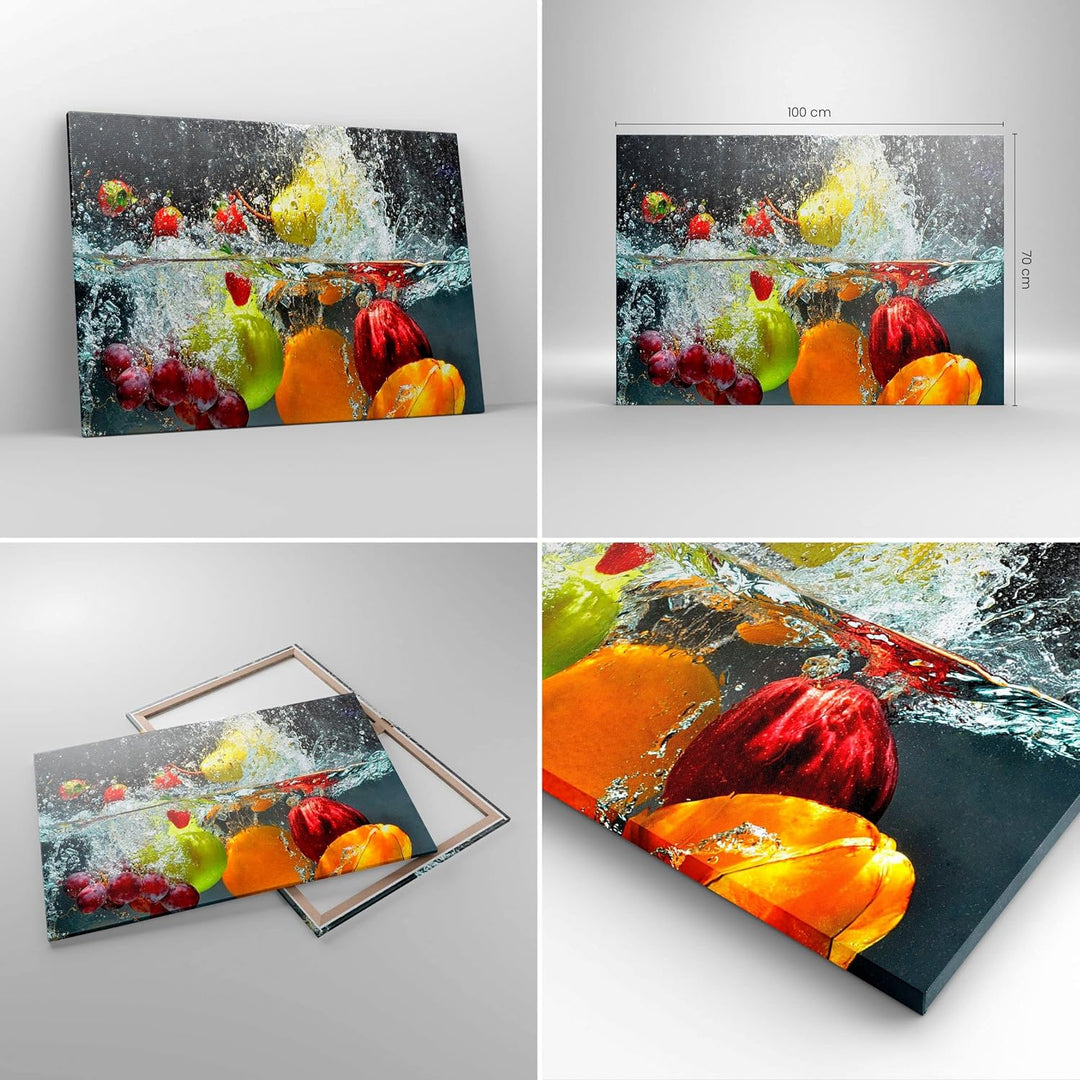 Bilder auf Leinwand 100x70cm Leinwandbild Früchte Wasser Spritzer Essen Gross Wanddeko Bild Schlafzi