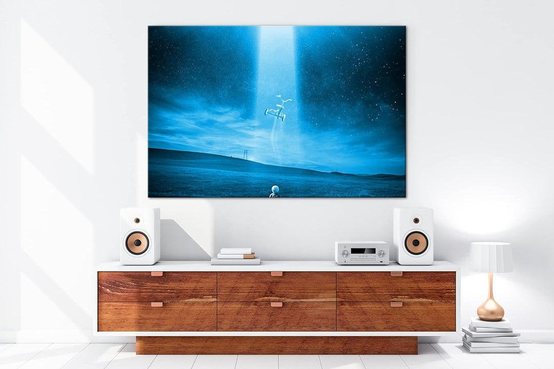 deyoli Ufo Entführung Format 60x40 Effekt: Monocrome Blau als Leinwandbild, Motiv fertig gerahmt auf