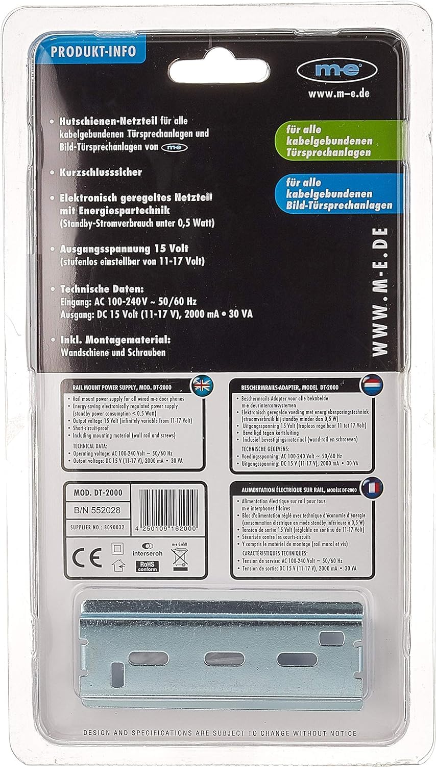 m-e DT-2000 Elektronisches DIN-Schienen-Netzteil, weiss, (WxHxD) 77 x 97 x 56 mm