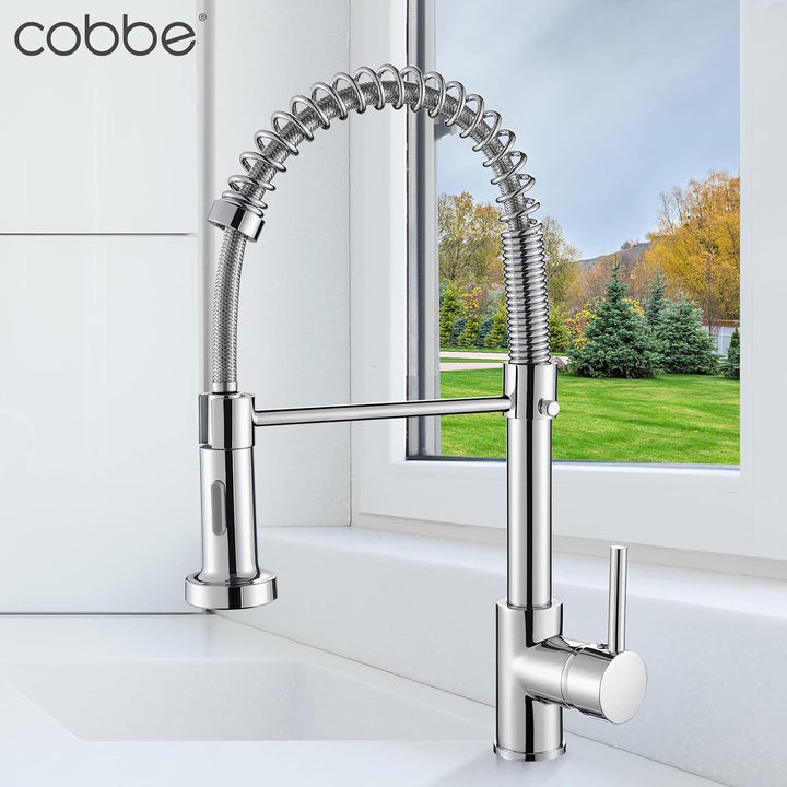 Cobbe Wasserhahn Küche, Spring Küchenarmatur mit Pull Down Sprüher Brause, 2 Sprühfunktionen, 360° D