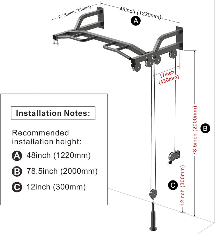 Kipika 121.9 cm Wandmontiertes Multifunktions-Kabelzugsystem Gym, 121,9 cm Wandmontierte Klimmzugsta