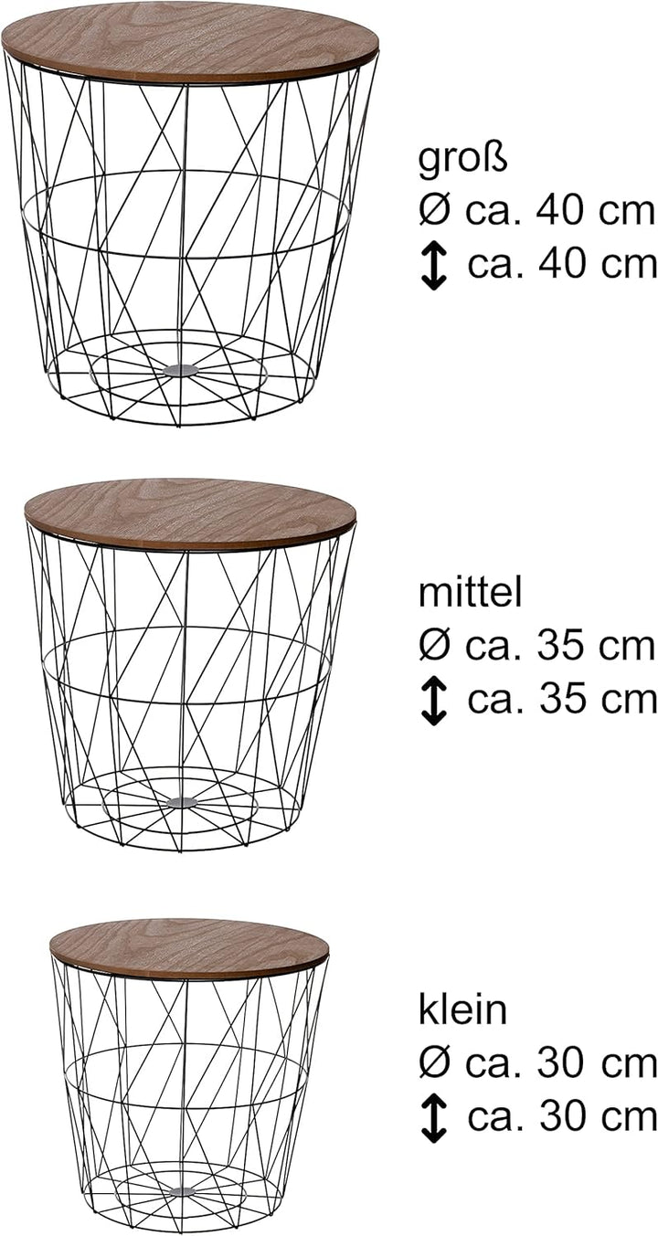 Brandsseller 3er Tischset Beistelltisch Couchtisch Ø 29 cm Ø 34 cm Ø 39,5 cm Gestell Schwarz - Holz