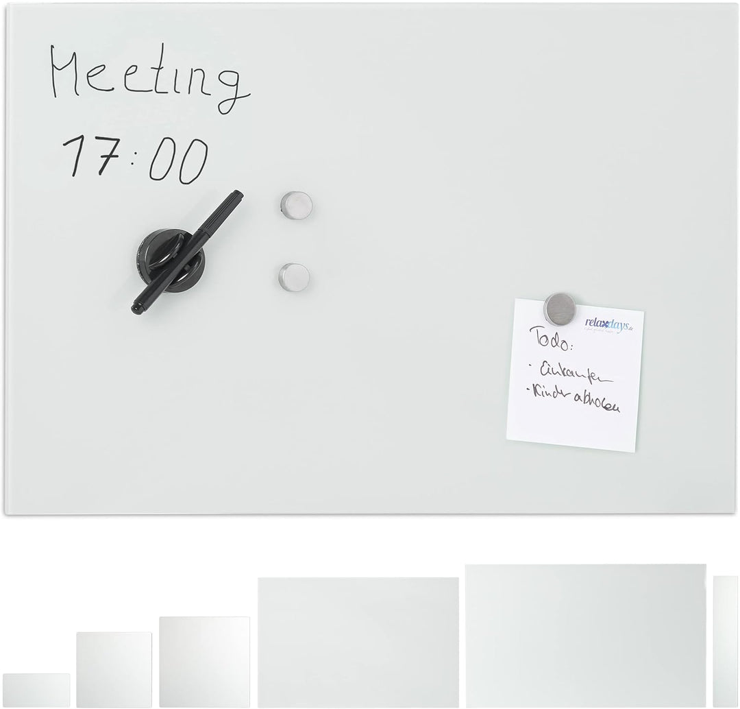 Relaxdays Glas-Magnetboard 60 x 40 cm, beschreibbar, Memboard, 3 Magneten, Sicherheitsglas, Magnetta