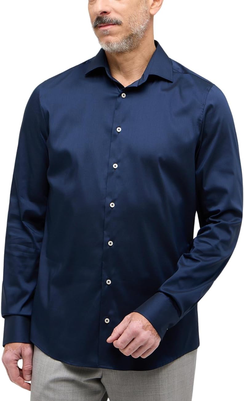eterna Herren Langarmshirt Slim Fit Performance Shirt Stretch Navy Uni Hemd 44 Nachtblau, 44 Nachtbl