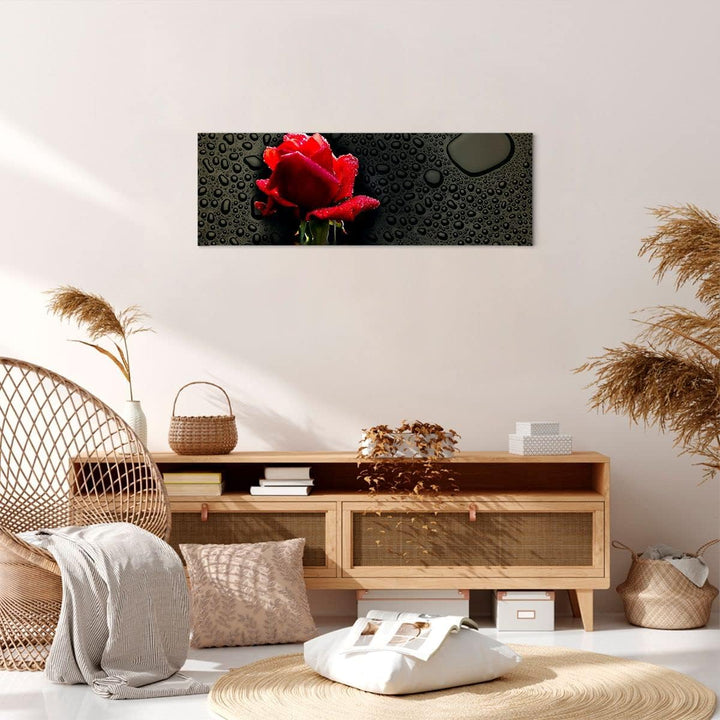 Panorama Bilder auf Leinwand Blume rote rose wasser tau Leinwandbild 90x30cm Wandbilder Dekoration W