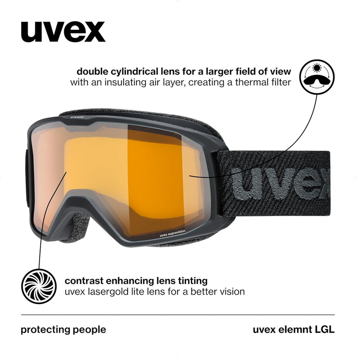 Uvex Unisex Elemnt Lgl Skibrille (1er Pack) Einheitsgrösse black/lasergold lite-clear, Einheitsgröss