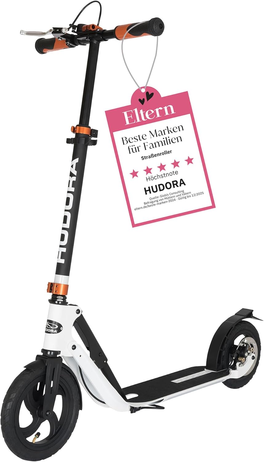 HUDORA BigWheel Air 230 Scooter - Tretroller mit/ohne Handbremse - Stabiler Aluminium-Roller mit Luf