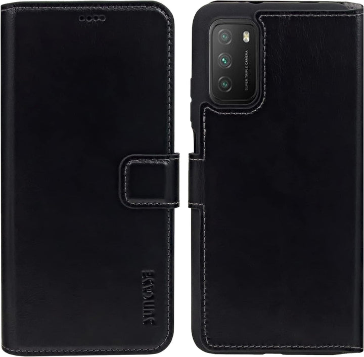 Suncase Book-Style Hülle kompatibel mit Xiaomi Poco M3 Leder Tasche (Slim-Fit) Lederhülle Handytasch