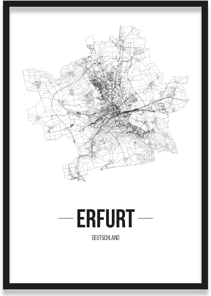 JUNIWORDS Stadtposter, Erfurt, Wähle eine Grösse, 30 x 40 cm, Poster mit Rahmen, Schrift B, Weiss 30