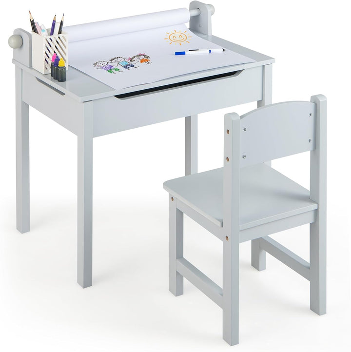 DREAMADE Schreibtisch Kinder mit Stuhl, Schülerschreibtisch aus Holz, Jugendschreibtisch, Kindertisc