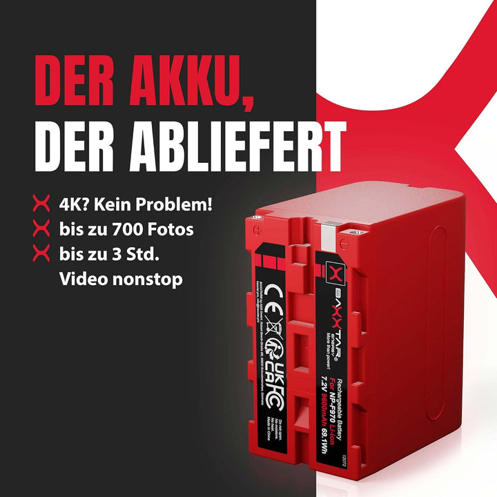 BAXXTAR PRO Akku NP-F970 echte 7800mAh (2X) - LG Cells Inside - kompatibel mit Sony NP-F980 / F970 /