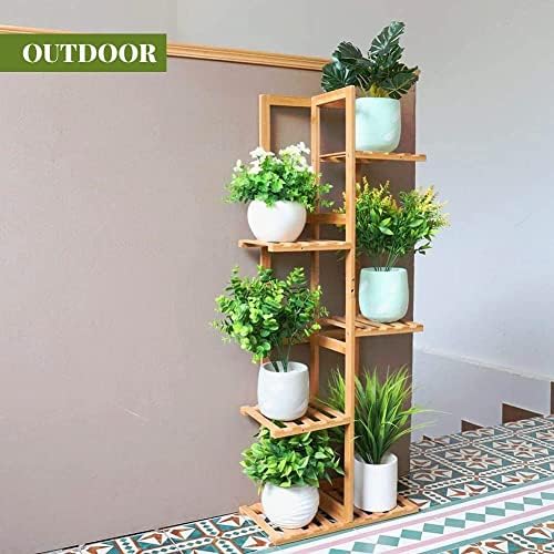 AYNEFY Pflanzenregal Blumenregal Bambus Holz Blumentreppe mit 6 Ablagen Blumenständer Pflanzenstände