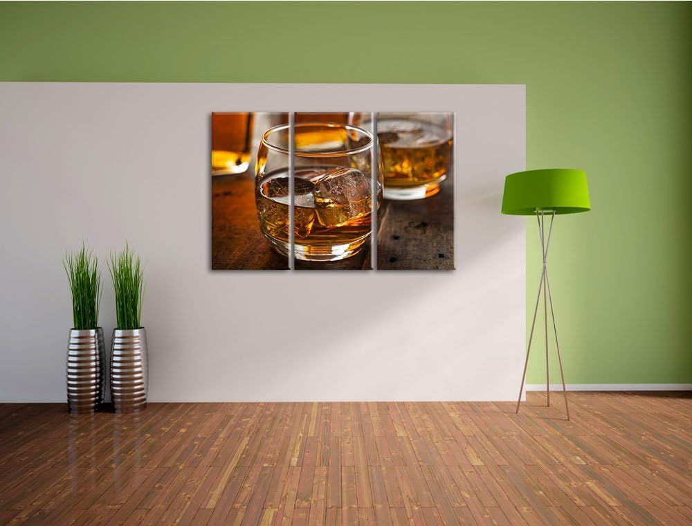 Goldgelber Wiskey als 3-Teiler Leinwandbild 120x80 Bild auf Leinwand, XXL riesige Bilder fertig gera