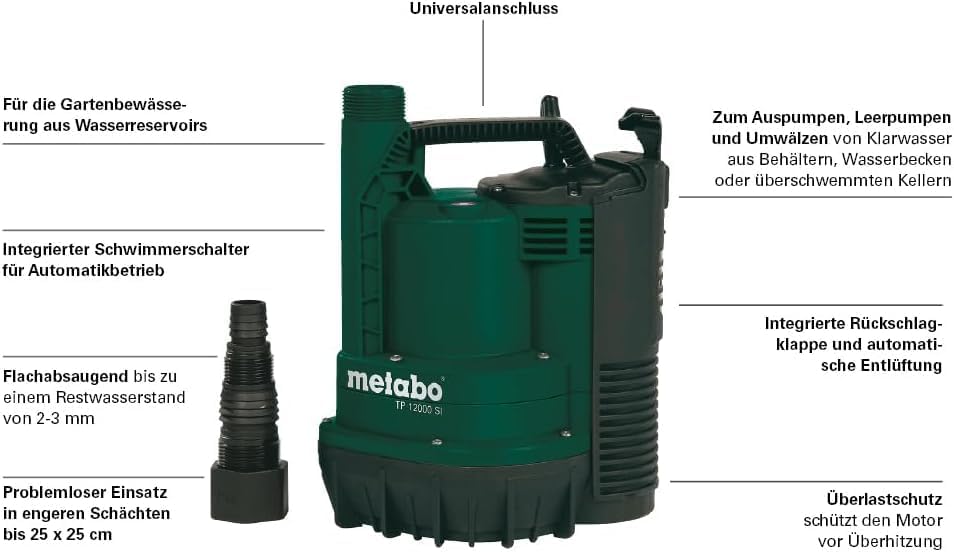 Metabo Klarwasser-Tauchpumpe TP 12000 SI (0251200009) Karton, Nennaufnahmeleistung: 600 W, Max. Förd