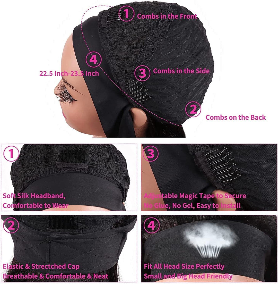 Perücke für Damen Natürlich Brasilianisch Deep Wave Human Hair Wig Stirnband Menschliches Haar 10 In