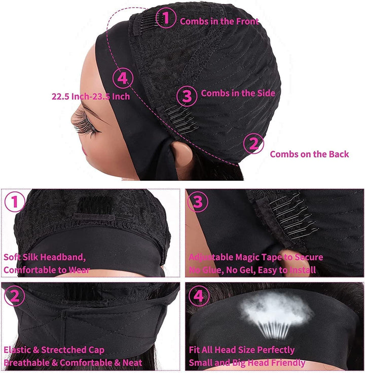 Perücke für Damen Natürlich Brasilianisch Deep Wave Human Hair Wig Stirnband Menschliches Haar 10 In