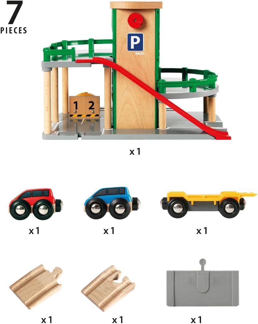 BRIO World 33204 - Parkhaus, Strassen & Schienen - Eisenbahnzubehör für die BRIO Holzeisenbahn - Emp