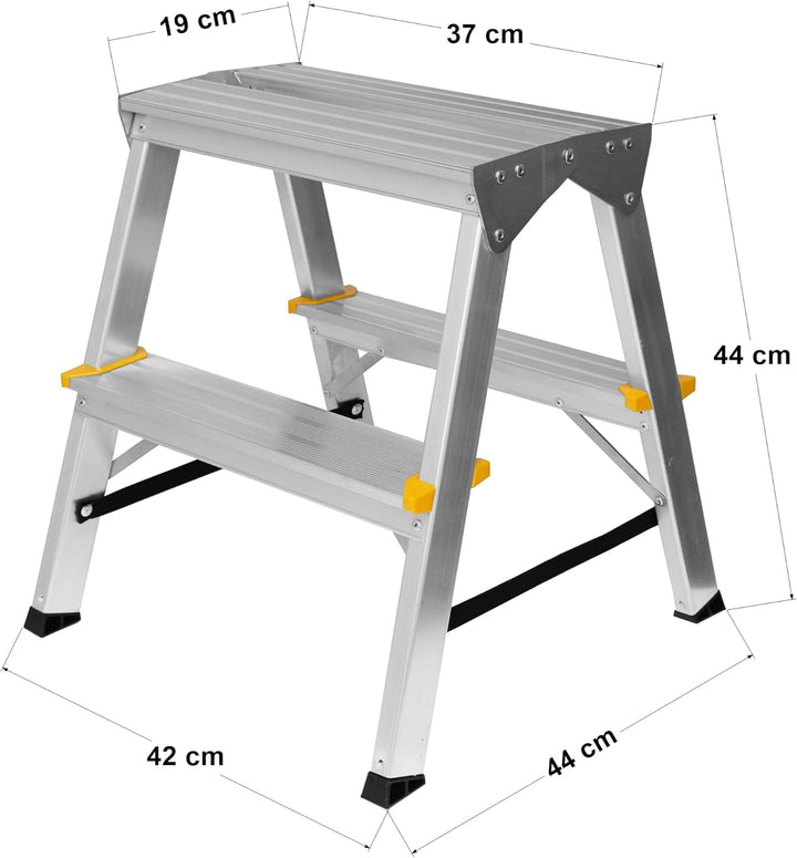 Zweiseitige Aluleiter Klappleiter Haushaltsleiter 2x2 Stehleiter Tragkraft 150kg TÜV | 2 Stufen / 15