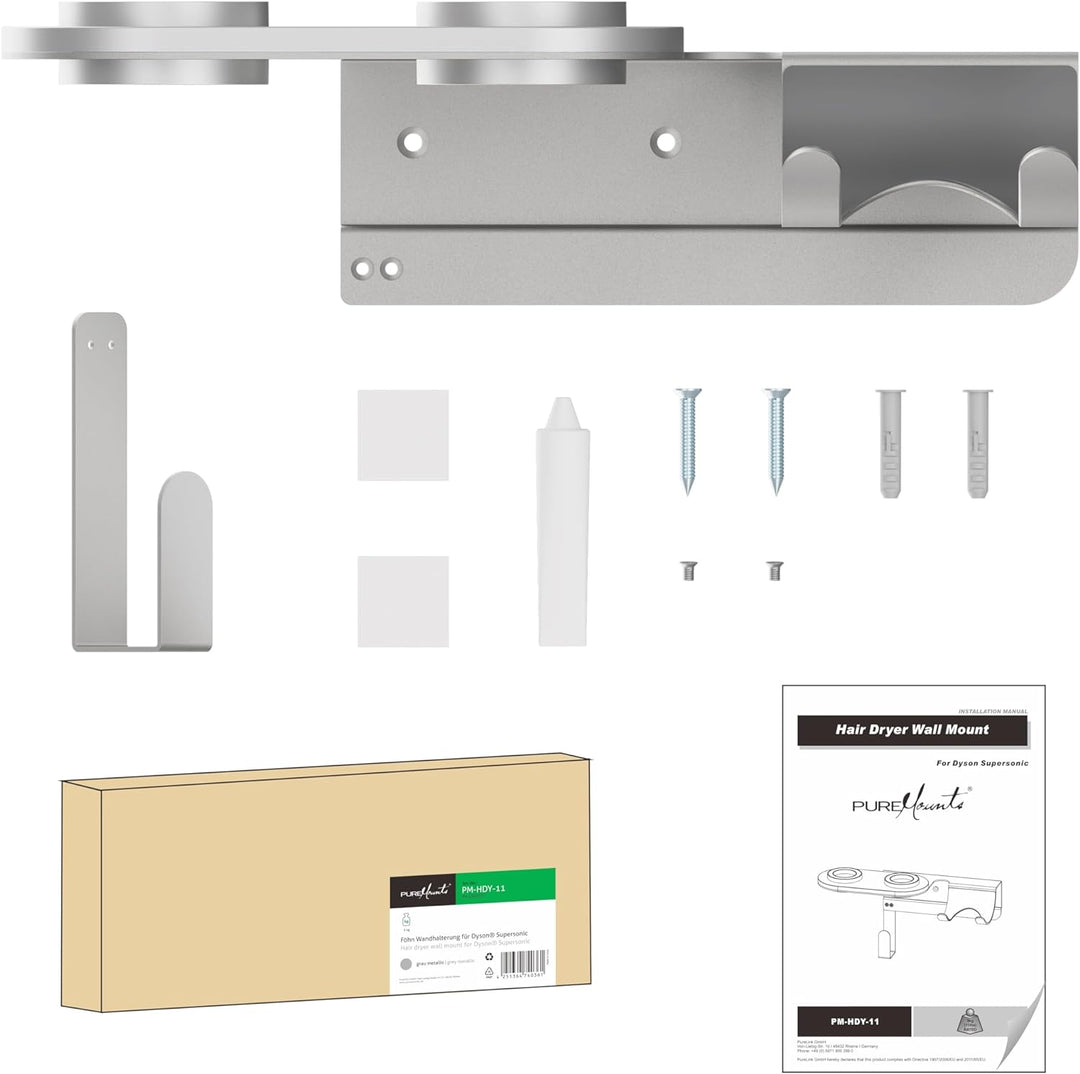 PureMounts® Haartrochner-Wand-Halterung kompatibel für Dyson® Supersonic, Magnetbefestigung, Kabelma