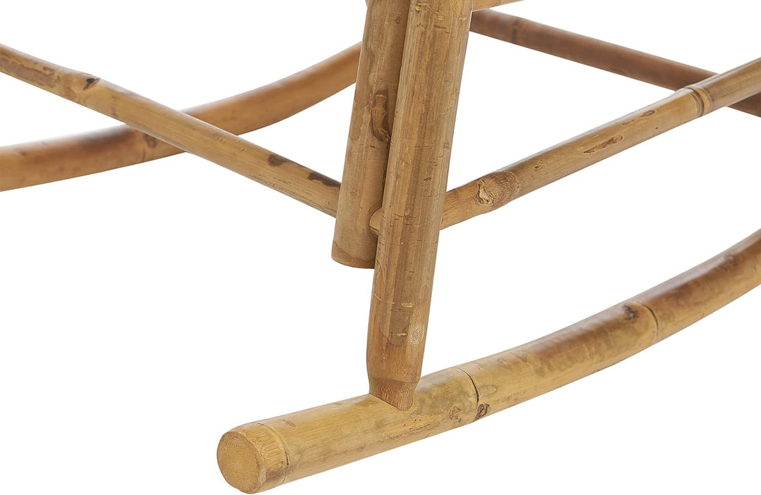 Garten Schaukelstuhl Bambus hellbraun mit Armlehnen Auflage weiss Boho Frigole