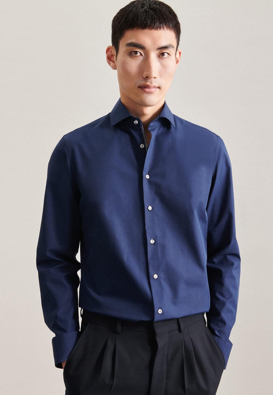 Seidensticker Herren Men Slim Patch Longsleeve Cotton Hemd 36 Dunkelblau(665477), 36 Dunkelblau(6654