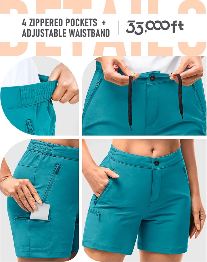 33,000ft Wanderhose Damen Kurz, Cargo Shorts Bermuda Stretch Leichte Laufshorts Sommer UPF50+ Kurze
